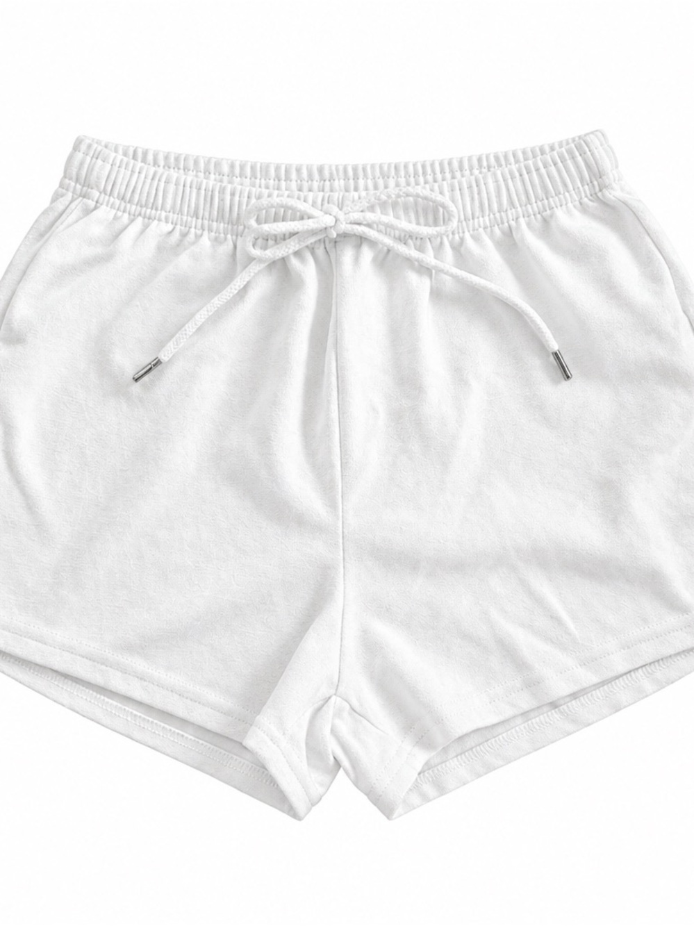 Women's White Elastic Waist Athletic Shorts with Drawstring